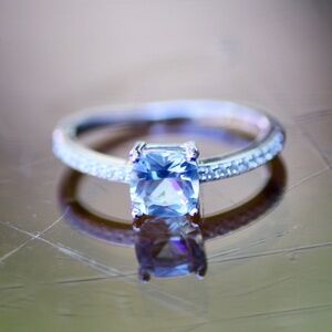 Handmade Pale Blue Aquamarine Ring Solid Sterling Silver 925 , March birthstone